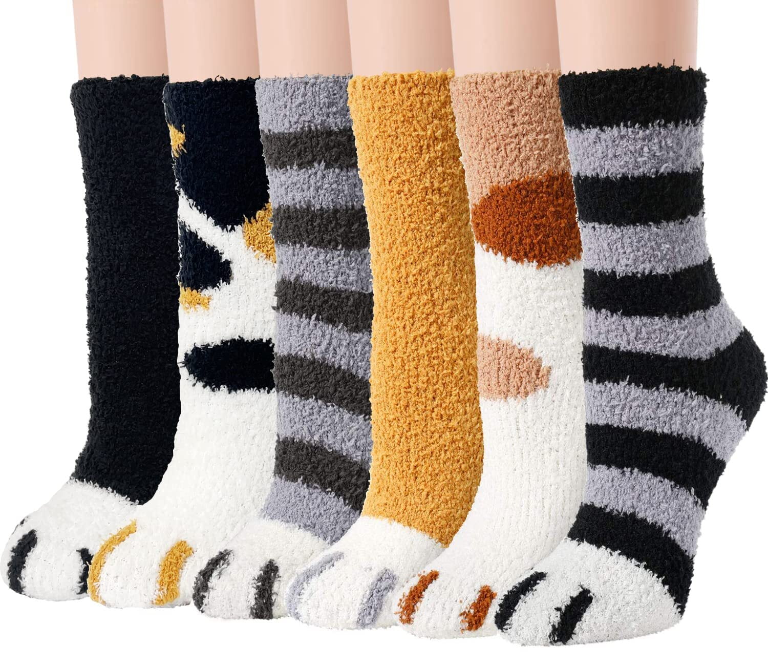 4 Pairs Women's Girls Funny Cute Fuzzy Socks with Silly Cartoon Animal Plush  Fluffy Design, Winter Warm Soft Cozy Fluffy House Sleeping Socks, Christmas  Gifts for Women Girls -Tiger Cat Paw Socks 