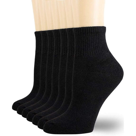 6 Pairs Women's Mini Crew/Ankle Cotton Athletic Socks with Thick Cushioned 9-11 Black