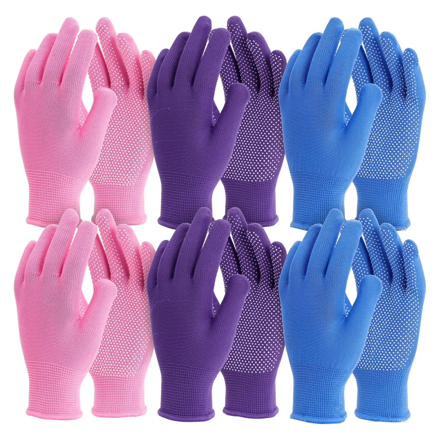 Juvale Garden Gloves for Women - 6 Pairs (12 Count), Pink, Purple & Blue - Thorn Proof & Cut Resistant Gardening Gloves - Breathable Cotton Cloth with Enhanced 