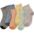 thumbnail image 1 of 6 Pairs Women's Ruffle Ankle Socks, Cute Checkered Striped Frilly Crew Socks, 1 of 7