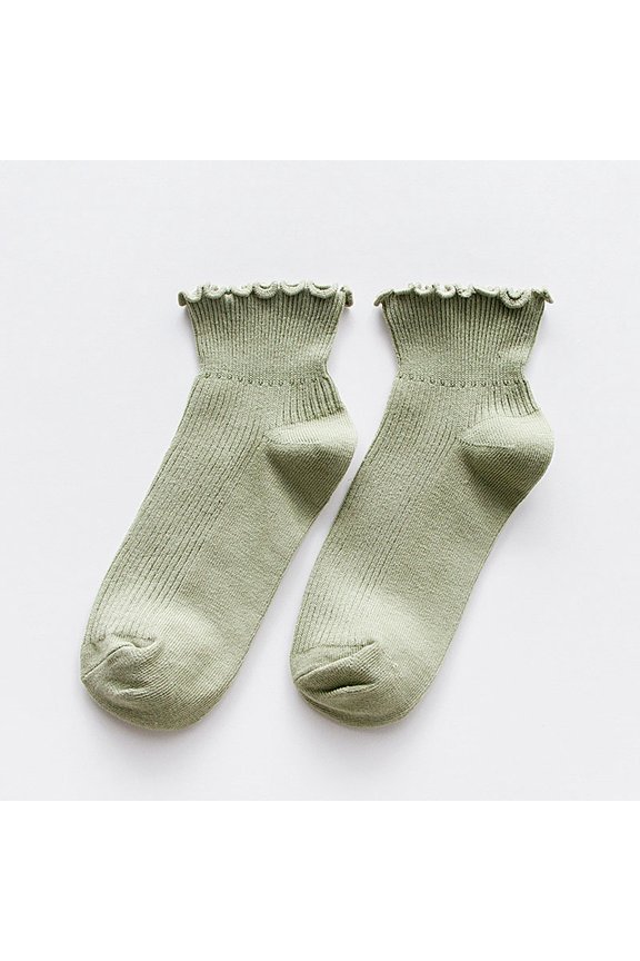 6 Pairs Women's Ruffle Ankle Socks, Cute Checkered Striped Frilly Crew Socks