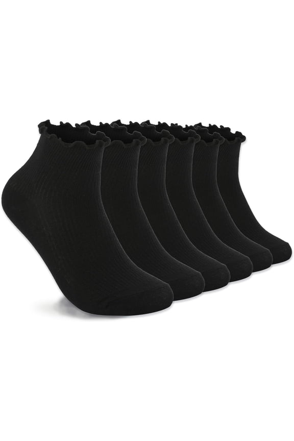 6 Pairs Women's Ruffle Socks Cute Ankle Socks Super Soft Breathable Cool Frilly Socks For Mary Jane Shoes