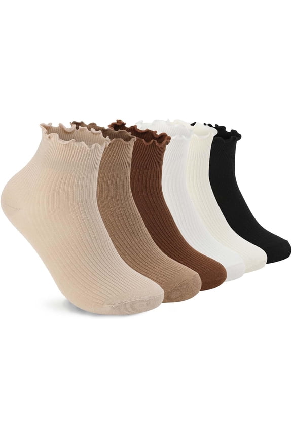 6 Pairs Women's Ruffle Socks Cute Ankle Socks Super Soft Breathable Cool Frilly Socks For Mary Jane Shoes