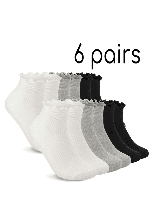 6 Pairs Women's Ruffle Socks Cute Ankle Socks Super Soft Breathable Cool Frilly Socks For Mary Jane Shoes