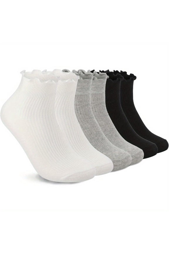 6 Pairs Women's Ruffle Socks Cute Ankle Socks Super Soft Breathable Cool Frilly Socks For Mary Jane Shoes