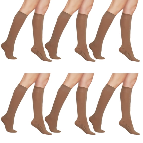 6 Pairs Women's Sheer Knee-High Socks with Comfort Footbed & Stay-Up Top, Reinforced Toe, Nylon Blend