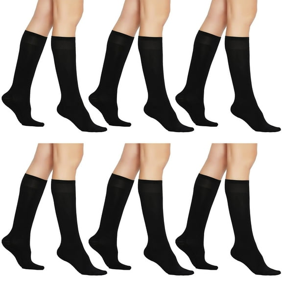 6 Pairs Women's Sheer Knee-High Socks with Comfort Footbed & Stay-Up Top, Reinforced Toe, Nylon Blend