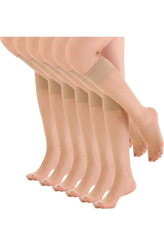 6 Pairs Women's Sheer Knee High Stockings 15D