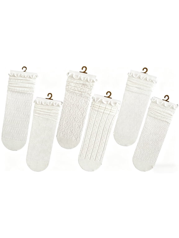 6 Pairs Women's Sheer Ruffle Socks Mesh Casual Lace Cotton Ankle Ultra Thin Frilly Crew Socks for Women
