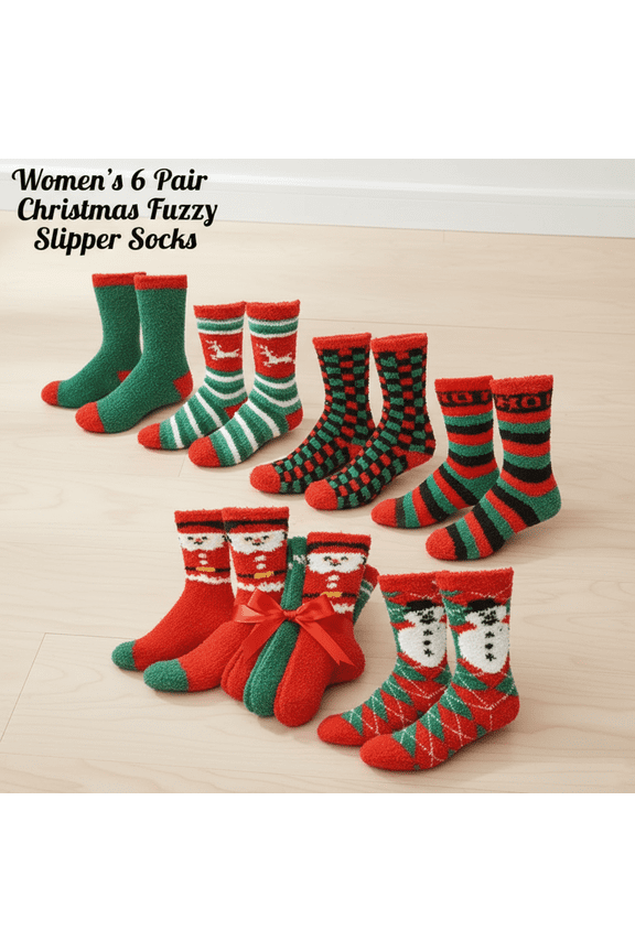 Soft Fuzzy Crew Socks - Cozy Holiday Warm Winter Socks for Women, 6 Pairs, Size 9-11