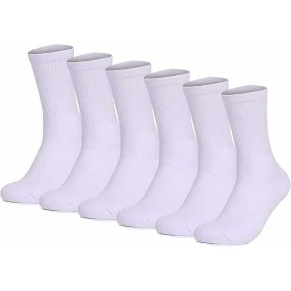 6 Pairs Women's Solid Sports Athletic Casual Work Plain Crew Socks