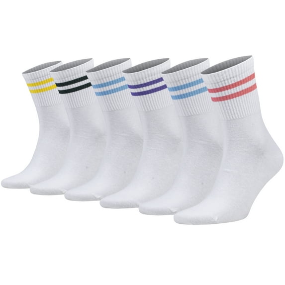 6 Pairs Women’s Tennis Crew Socks Cotton Extra Thin Breathable Socks (Size 9-11, Shoe 5-10) - Style 1