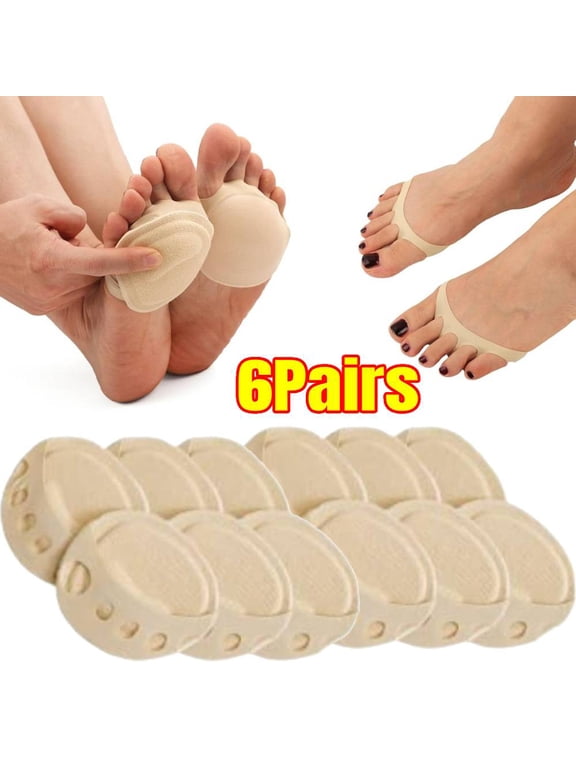 6 Pairs Women's Toe Cover with Padding Toe Topper Liner Socks Non-Skid Bottom