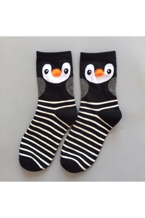 6 Pairs Women's Warm Cotton Socks Thin Stripe Owl Print 3D Ears Mouth Socks Cute Style