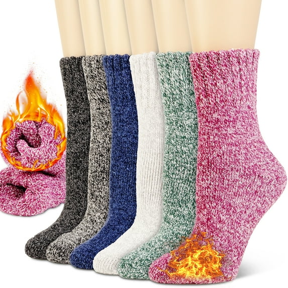 6 Pairs Women's Wool Merino Winter Thermal Boot Insulated Heated Socks For Cold Weather Outdoor Activities Shoe Size 5-10