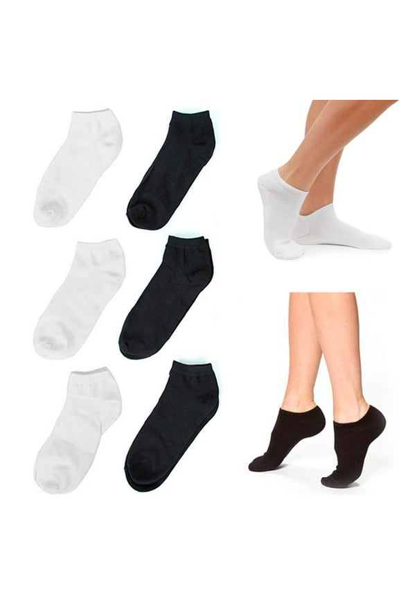 6 Pairs Womens Ankle Socks Low Cut Fit Crew Size 6-8 Sports Black White New