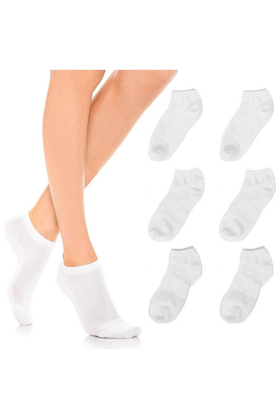 6 Pairs Womens Ankle Socks Low Cut Fit Crew Size 9-11 Sports White Footies