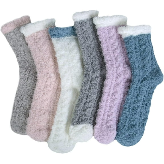 6 Pairs Womens Cozy Soft Fuzzy Fluffy Warm Winter Fleece Sleep Comfy Crew Slipper Socks