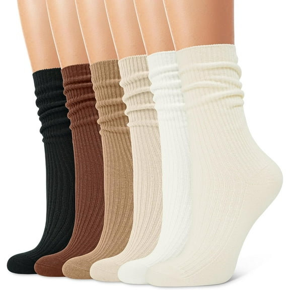 6 Pairs Womens Crew Socks Cute Casual Athletic Socks Aesthetic Neutral Cotton Socks for Women