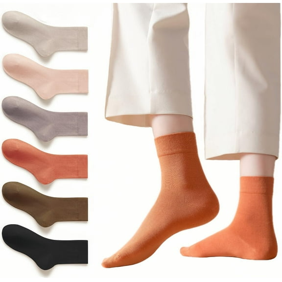 6 Pairs Womens Crew Socks Thin Cotton Socks Above Ankle Crew Socks Soft Cotton Bootie Socks Size 5-9