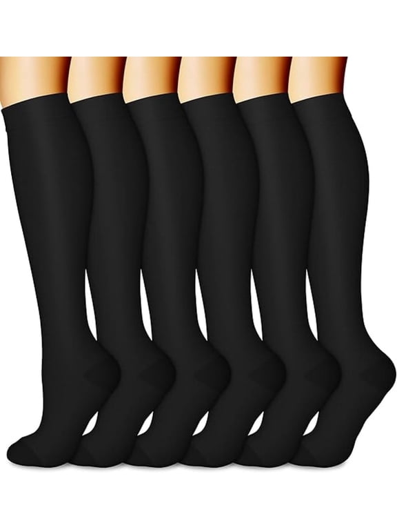 6 Pairs Womens Knee High Socks, Best Support for Nurses, Running, Athletic,Flight Travel, L/XL