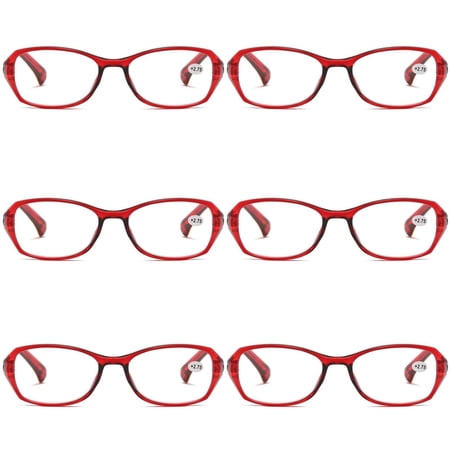 6 Pairs Womens Ladies Blue Light Blocking Reading Glasses Red Readers for Reading Paper work +2.75