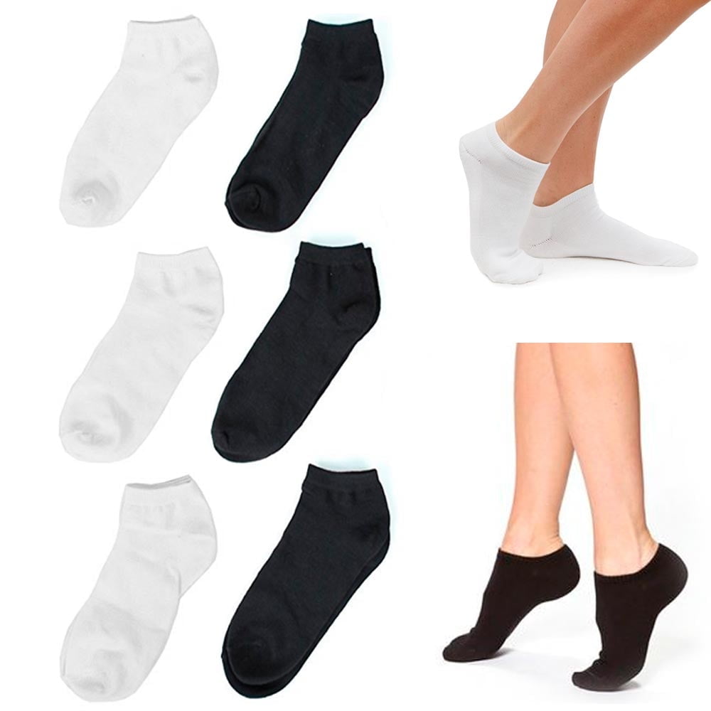 6 Pairs Womens Low Cut Ankle Socks Size 9-11 Crew Fashion Black White ...