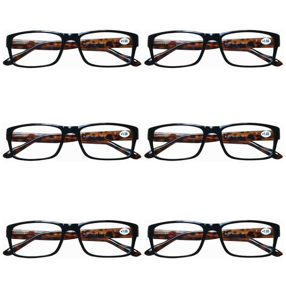 6 Pairs Womens Mens Unisex Rectangular Blue Light Blocking Reading Glasses Spring Hinge Readers +4.00