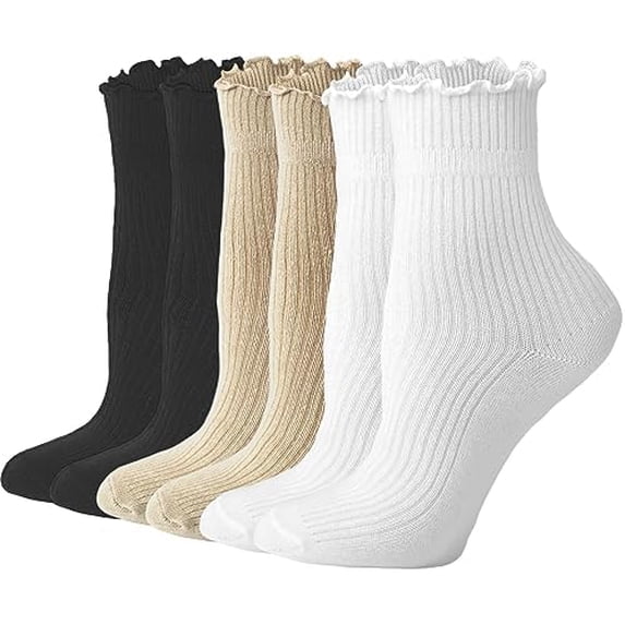 6 Pairs Womens Ruffle Socks Cute Frilly Ankle Socks Quarter Crew Socks for Women Size 5-9