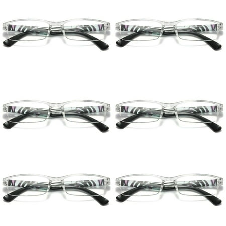 6 Pairs Womens Slim Rectangle Half Frame Blue Light Blocking Reading Glasses Readers +3.00