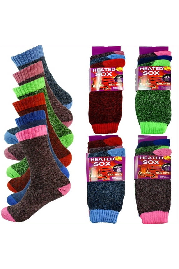 6 Pairs Womens Winter Thermal Heated Sox Knitted Cushion Boots Crew Socks