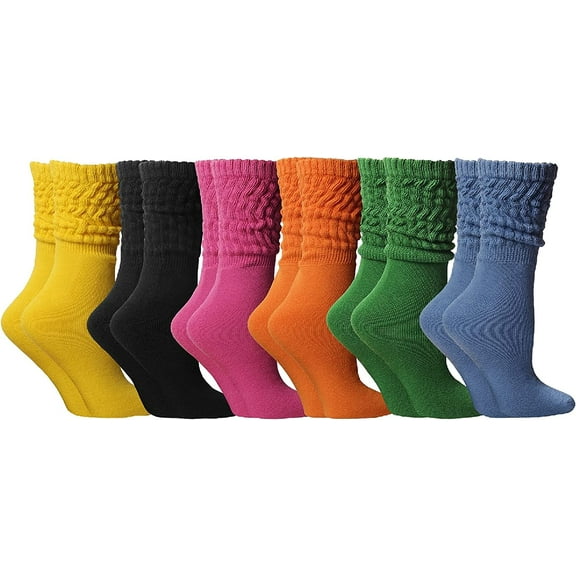 6 Pairs Yacht & Smith Womens Cotton Slouch Socks, Womens Knee High Boot Socks (Bold Bright)