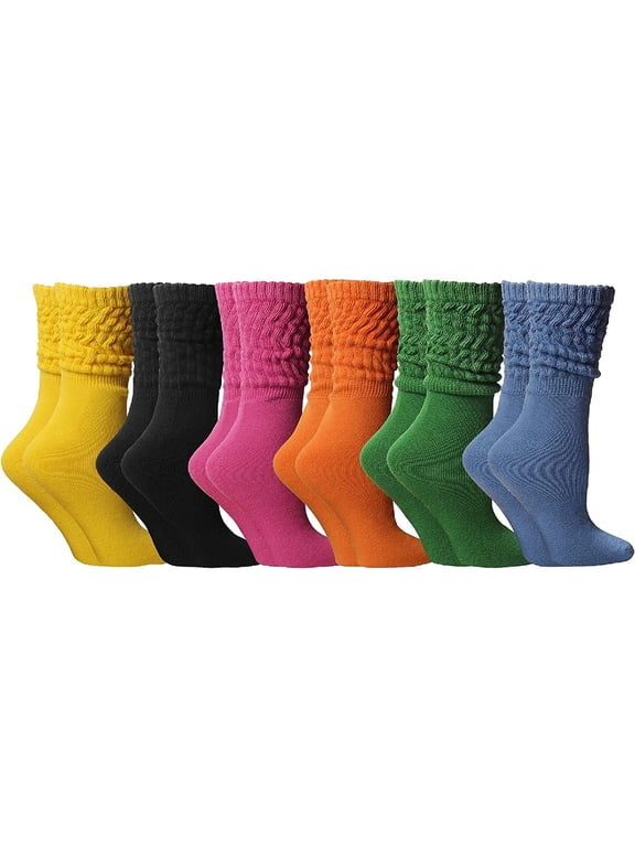 6 Pairs Yacht & Smith Womens Cotton Slouch Socks, Womens Knee High Boot Socks (Bold Bright)