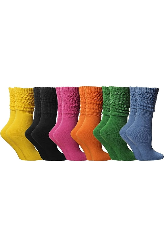6 Pairs Yacht & Smith Womens Cotton Slouch Socks, Womens Knee High Boot Socks (Bold Bright)