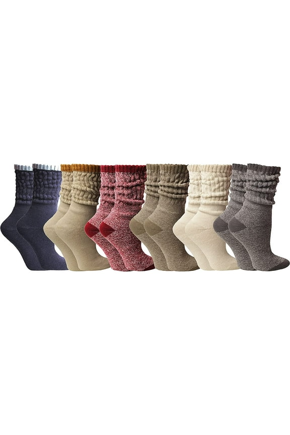 6 Pairs Women's Scrunched Slouch Socks, Cotton Boot Socks Bulk Pack