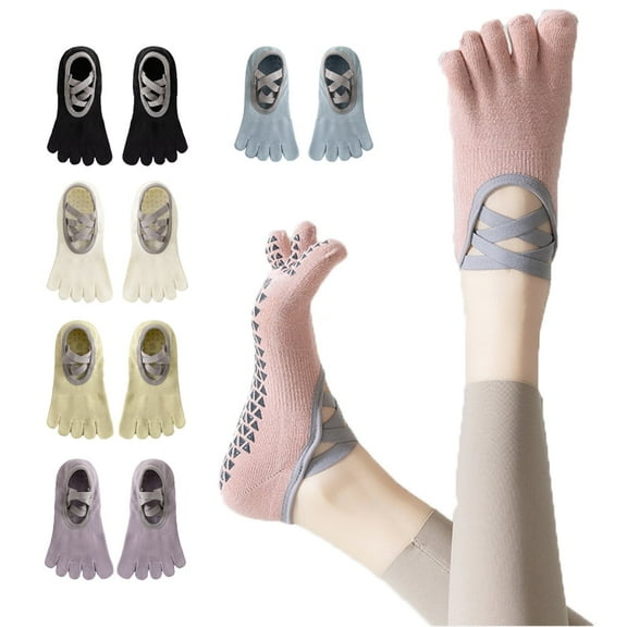 6 Pairs Yoga Socks for Women with Grips, Five Fingers Non-Slip Five Toe Socks for Pilates, Summer Breathable Cotton Boat Socks Barre, Ballet, Fitness