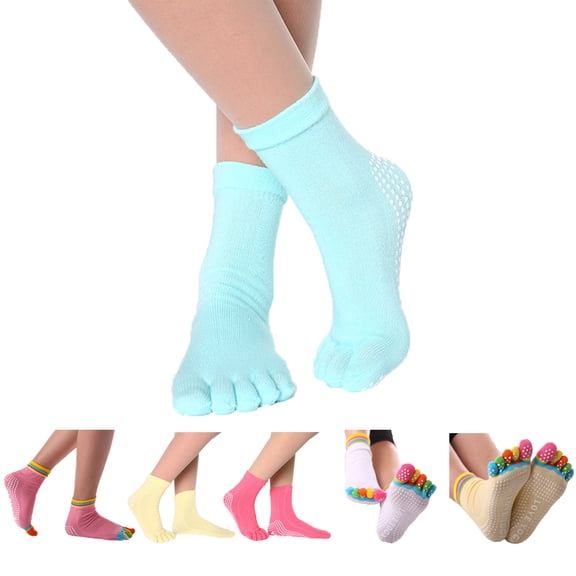 6 Pairs Yoga Socks of Five Finger with Grips,Full Toe Yoga Socks for Woman,Anti-Skid and Non-slip Socks for Pilates, Barre,Dance