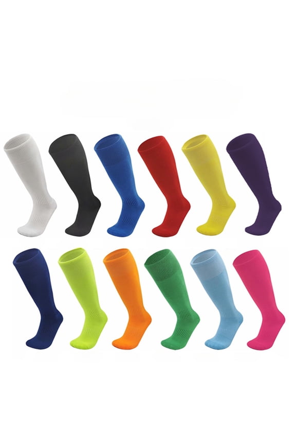 6 Pairs Youth Adult Random Color Knee High Sports Socks Solid Color Athletic Soccer Football Baseball Practice Socks