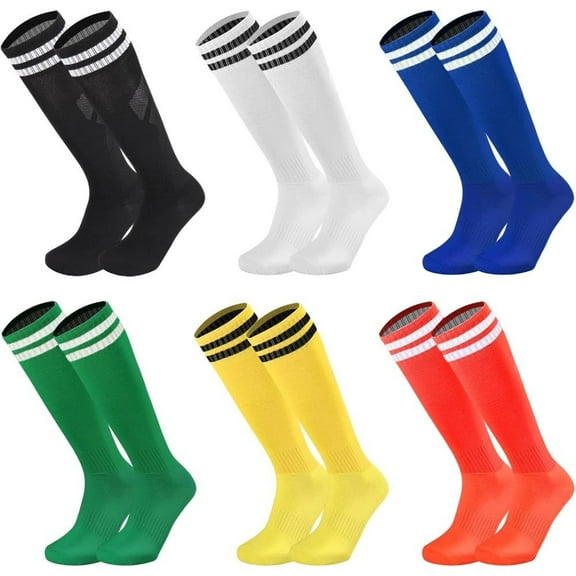 6 Pairs Youth Soccer Socks Solid Striped Knee High Tube Football Sports Socks for Boys Girls grip Women's Non-Slip Pilates compression