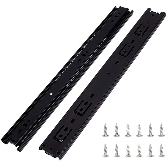 6 Pairs of 16 Inch Hardware 3-Section Full Extension Ball Bearing Side Mount Black Drawer Slides,100 LB Capacity Drawer Slide