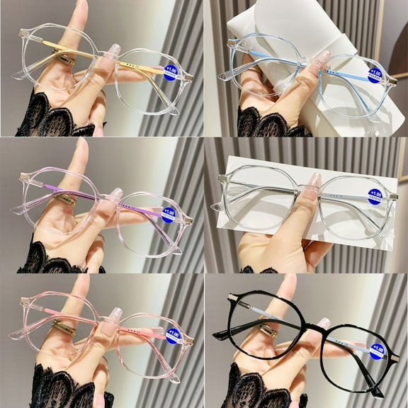 6 Pairs of Anti-blue Light Clear Reading Glasses 0.75 Fashionable Lightweight Readers for Women Square Oversized Presbyopic Glasses +0.75