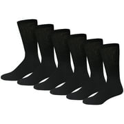 BROOKLYN SOCKS 6 Pairs of Big and Tall Diabetic Cotton Neuropathy Crew Socks (Black, Sock Size 13-16)