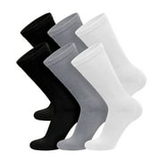 6 Pairs of Big and Tall Diabetic Cotton Neuropathy Crew Socks (Black/White/Gray, Sock Size 13-16)