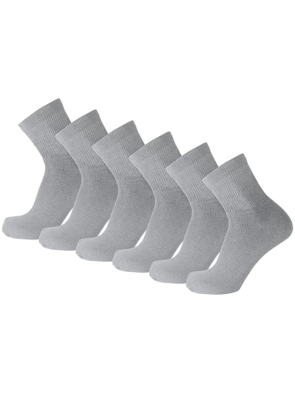 6 Pairs of Big and Tall Diabetic Neuropathy Ankle Socks, King Size Mens Athletic Quarter Socks (Gray, 13-16)