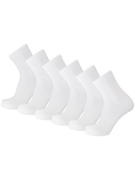 6 Pairs of Big and Tall Diabetic Neuropathy Ankle Socks, King Size Mens Athletic Quarter Socks (White, 13-16)