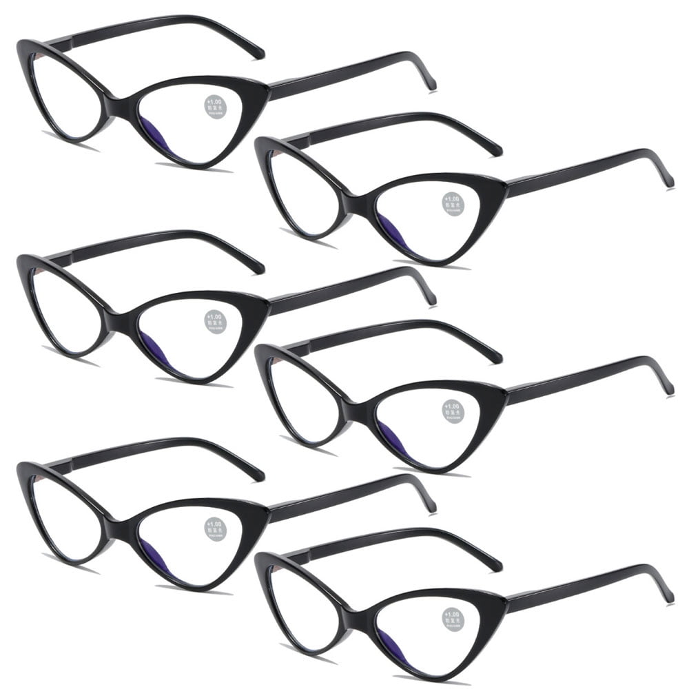 6 Pairs of Classic Cat Eye Reading Glasses for Women Blue Light Blocking Retro Readers, Ladies Plastic Spring Hinge Black Presbyopia Glasses +2.50