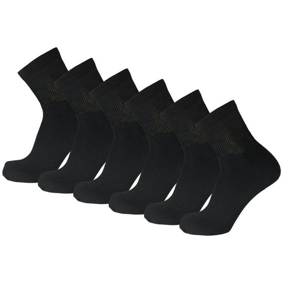 6 Pairs of Diabetic Cotton Ankle Socks with Non Binding Top (Black, Sock Size 10-13)