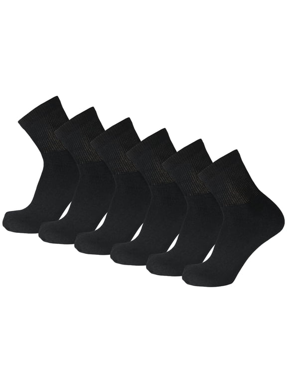 6 Pairs of Diabetic Cotton Ankle Socks with Non Binding Top (Black, Sock Size 10-13)