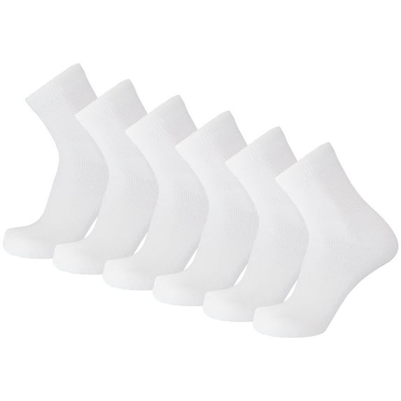 6 Pairs of Diabetic Cotton Ankle Socks with Non Binding Top (White, Sock Size 13-16)