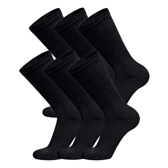 6 Pairs of Diabetic Cotton Neuropathy Crew Socks (Black, Sock Size 9-11, Fits US Men's Shoe Size 8-9.5)